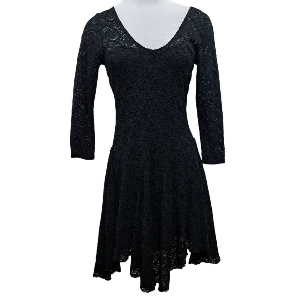 Free People Black Lace V-Neck Mini Dress